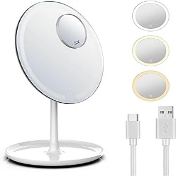 Lighted Makeup Mirror with 1X/5X Magnification,8.3" Rechargeable *new* - Picture 2 of 9